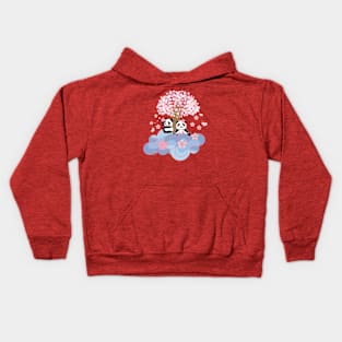 Cute pandas playing under the cherry blossom tree Kids Hoodie